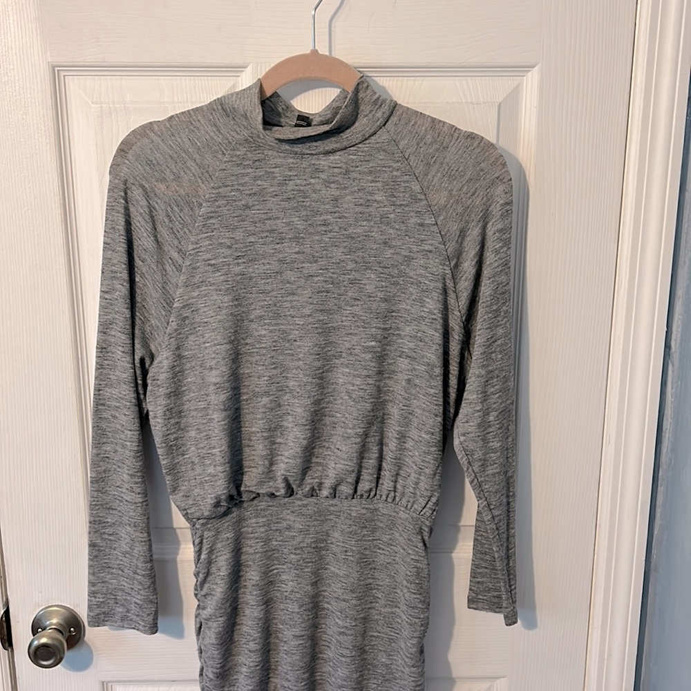 Express Supersoft Long Sleeve Mock Neck Dress, Grey Size S